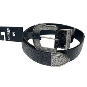 Lauren Ralph Lauren Leather Western Croc Embossed Belt Black Sz M